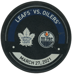 Warm-Up Used Puck - Toronto Maple Leafs Vs. Edmonton Oilers March 27