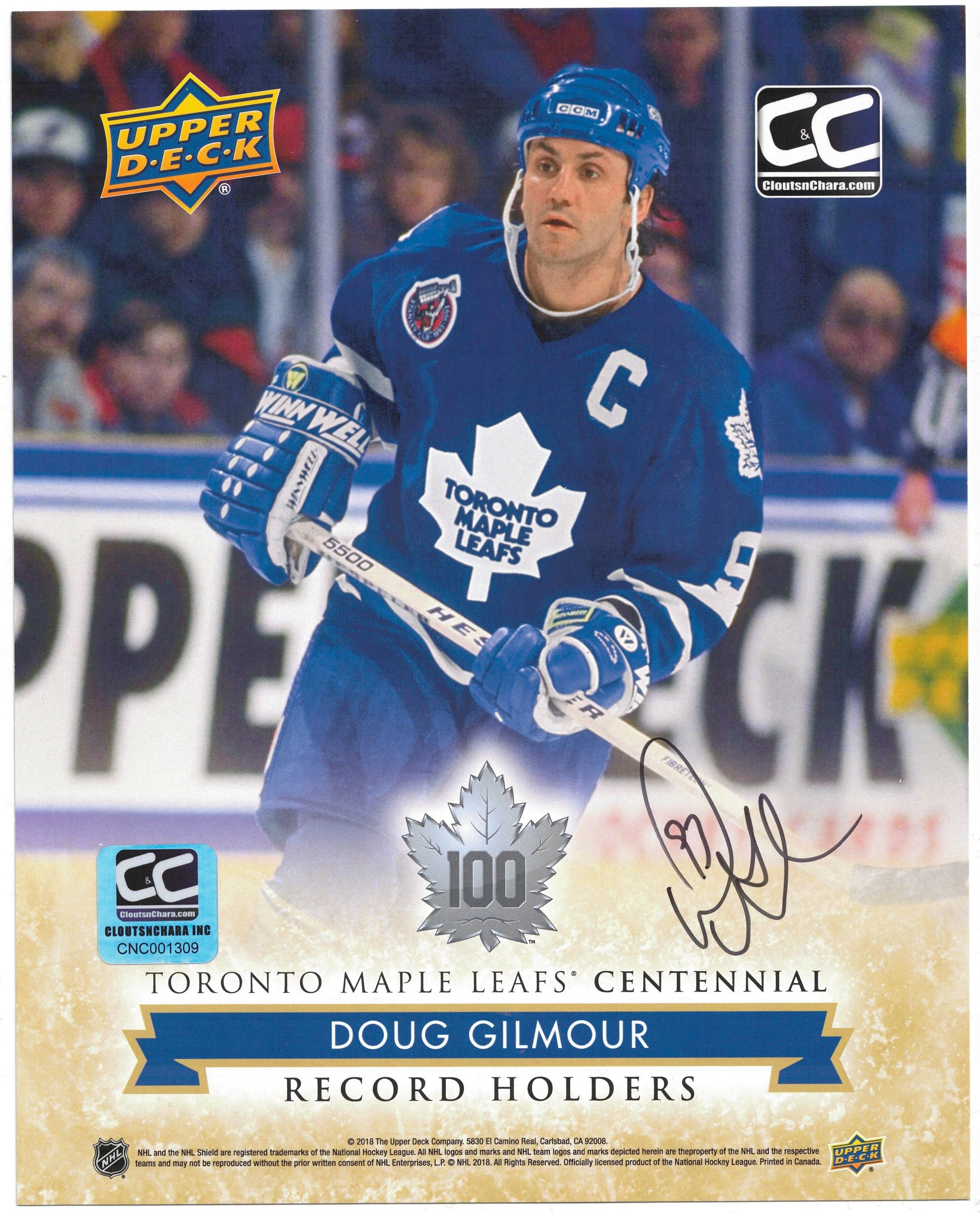 Doug Gilmour Autographed 8 x 10 Toronto Maple Leafs Centennial