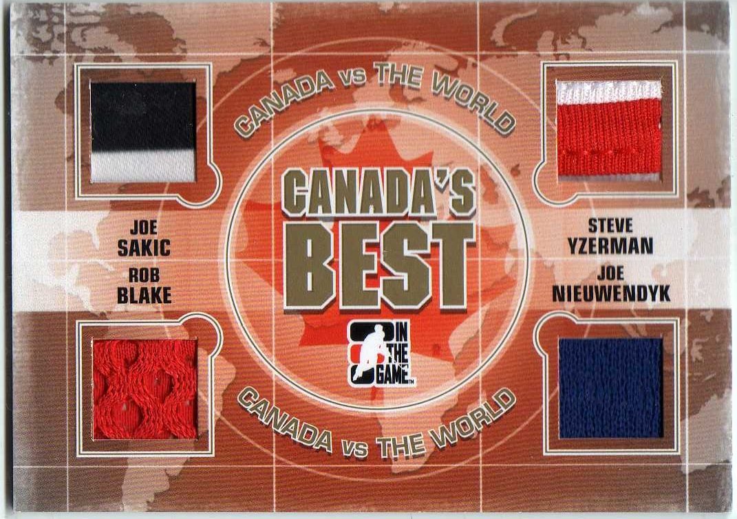 11-12 ITG Canada Vs. The World Canada's Best Quad Jersey Joe Sakic/Steve Yzerman/Rob Blake/Joe Nieuwendyk Gold Version CB-04
