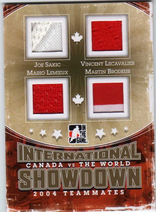 11-12 ITG Canada Vs. The World International Showdown Quad Jersey Sakic/Lecavalier/Lemieux/Brodeur Gold Version IST-11