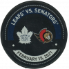 Warm-Up Used Puck - Toronto Maple Leafs Vs. Ottawa Senators Feb 15