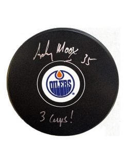 Andy Moog Autographed Puck Edmonton Oilers