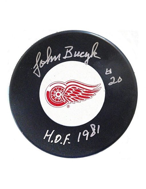Johnny Bucyk Autographed Puck Detroit Red Wings